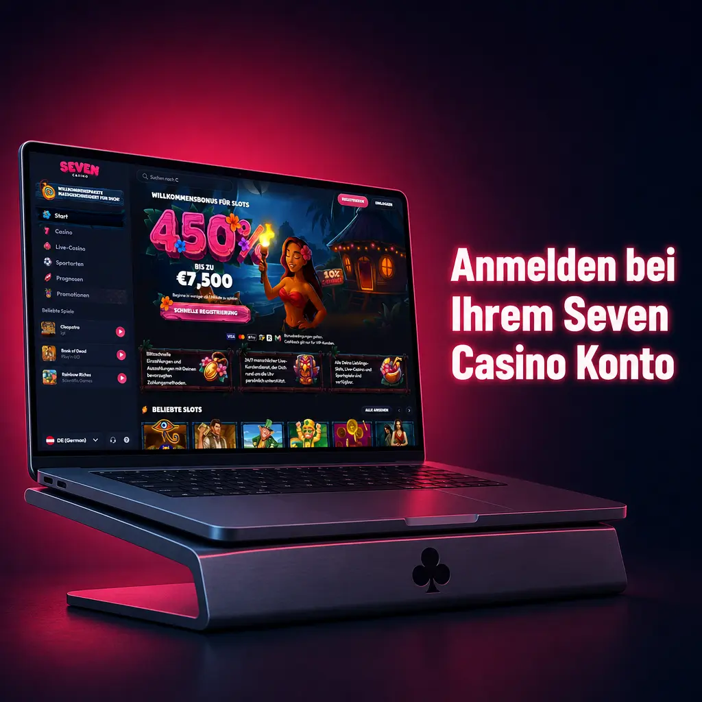 Login-Seite des Seven Casino Kontos für den Dashboard-Zugriff mit Hinweisen zu 2FA und Support bei Kontosperrungen.