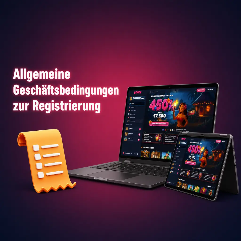 Allgemeine Geschäftsbedingungen zur Registrierung bei Seven Casino mit Regeln zu Verifizierung und Kontosperrungen.