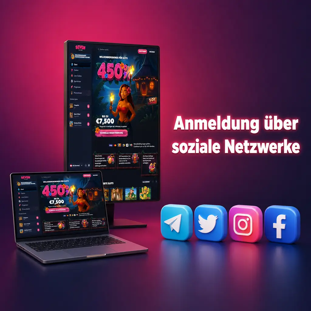 Anmeldefenster mit Icons von Google und Telegram für den schnellen Social-Media-Login im Casino.