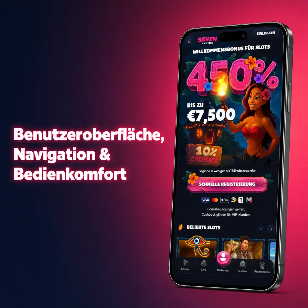 Benutzeroberfläche der Sport- und Casino-App mit Navigation am unteren Rand und schwebendem Wettschein-Icon.