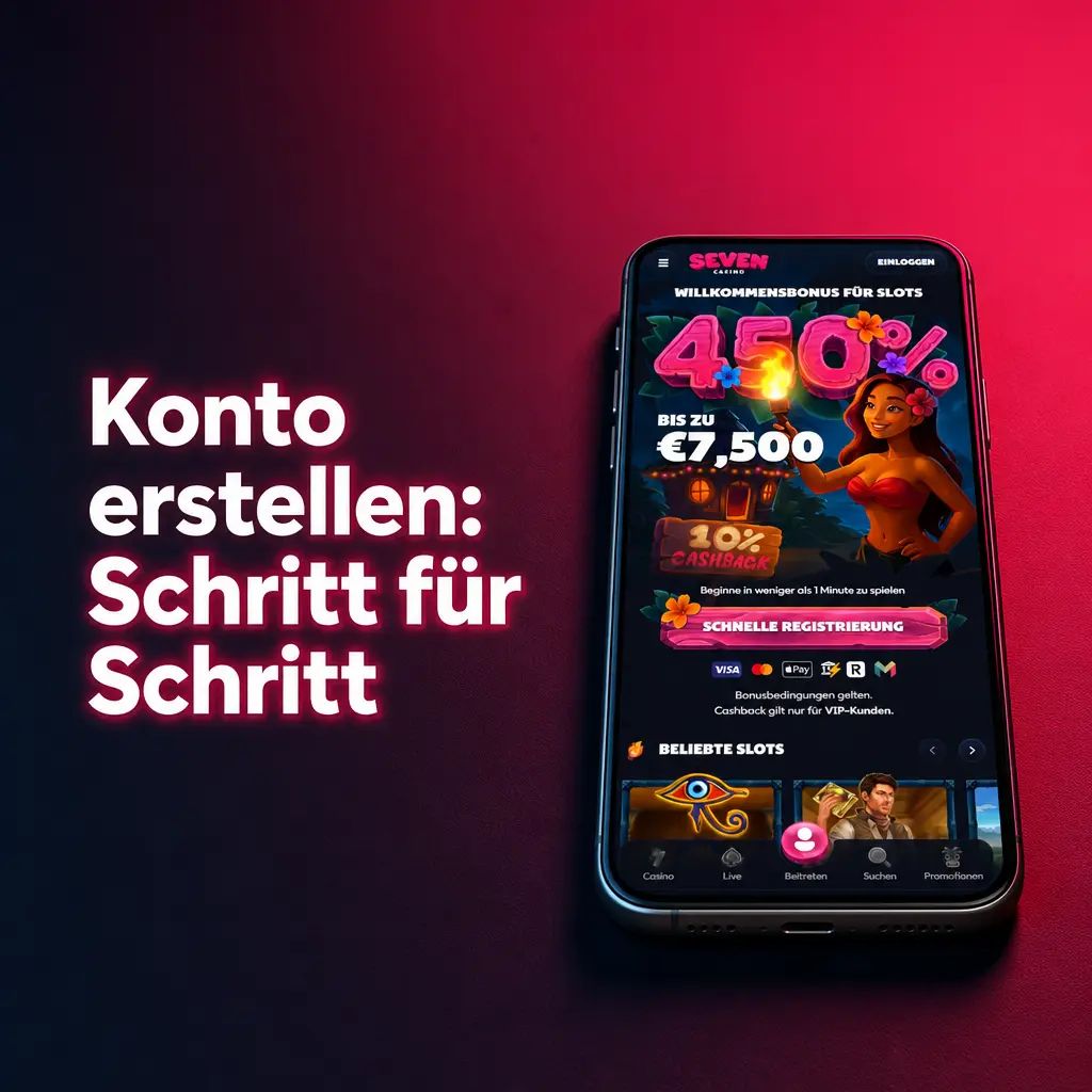 Schritt-für-Schritt-Anleitung zur Kontoerstellung in der mobilen Seven Casino App.