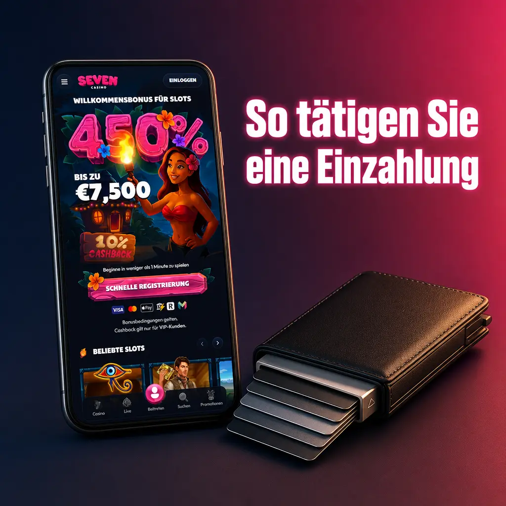 Anleitung zur Einzahlung: Kasse aufrufen, Zahlungsmethode wählen, Betrag eingeben und Transaktion bestätigen.